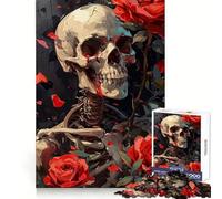 Puzzle Tête de Mort et Roses 1000 pièces pour Adolescents, Jouet Intelligent, Passe-Temps à la Maison, découpe précise, Cadeau attentionné 38x52cm