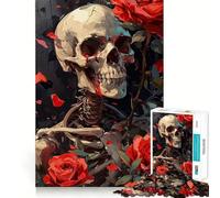Puzzle Tête de Mort et Roses 1000 pièces pour Adolescents, Jouet Intelligent, Passe-Temps à la Maison, découpe précise, Cadeau attentionné 38x52cm