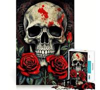 Puzzle Tête de Mort et Roses pour Adultes 1000 pièces Stimule la mémoire, soulage Le Stress, Bords Lisses, 50x75cm