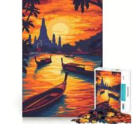 Puzzle thaïlandais Coucher de Soleil sur Bangkok 1000 pièces pour Adultes, Jeu de logique Stimulant, Anti-anxiété, Bords Transparents, pour Les fêtes 38x52cm