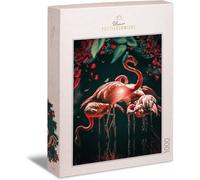 Puzzle The Flamingo Show"" Puzzle flamant rose vif de 1000 pièces sur fond noir - Oiseaux gracieux comme puzzle de nuit