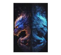 Puzzle Thématique pour Adultes, Motif Fire & Ice Fantasy Dragon Artwork, 300 PCS