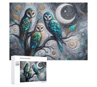 Puzzle Thématique pour Adultes, Motif Three Owls Under The Moon, 500 PCS
