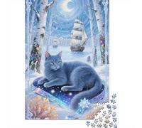Puzzle Thérapeutique en Bois 1000 Pièces - Chat Russe Bleu | Détente Mentale Et Concentration pour Relaxation