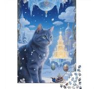Puzzle Thérapeutique en Bois 1000 Pièces - Chat Russe Bleu | Détente Mentale Et Concentration pour Relaxation