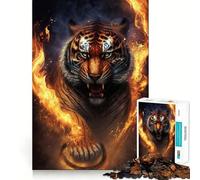 Puzzle Tiger Fire 1000 pièces pour Adultes, Puzzle de mémoire à Monter Lentement, Plaisir d'assemblage, Cadeau créatif 38x52cm