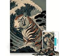 Puzzle Tiger Ukiyo E Japon Chine 1000 pièces pour Adolescents, Jeu de réflexion Amusant et décontracté, Design élégant, Cadeau 38x52cm