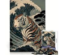 Puzzle Tiger Ukiyo E Japon Chine 1000 pièces pour Adolescents, Jeu de réflexion Amusant et décontracté, Design élégant, Cadeau 38x52cm