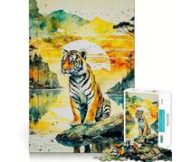 Puzzle Tigre Aquarelle 1000 pièces Jeu de Concentration mentale Conception sans Espace Défi cérébral interactif pour la Maison (38x26cm)