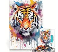 Puzzle Tigre Aquarelle pour Adolescents 1000 Pièces Jeu Développant l'esprit Jeu Taille Uniforme Pièces Précises Activité Amusante en Famille Le Soir (38x26cm)