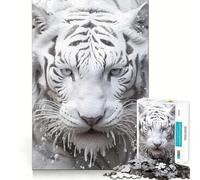 Puzzle Tigre Blanc 1000 Pièces Jeu d'adresse et de réflexion Assemblage Stable Pièces Qui ne bougent Pas Passe-Temps agréable pour Les Longs Week-Ends (50x75cm)