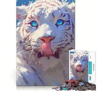 Puzzle Tigre Blanc 1000 pièces Jeu de réflexion Stimulant Fixation optimale Défi cérébral interactif pour la Maison (50x75cm)