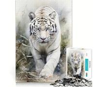 Puzzle Tigre Blanc Aquarelle pour Adolescents 1000 Pièces Jeu de Mémoire Amusant Surface Lisse sans Bavures Cadeau d'anniversaire Casse-tête (50x75cm)