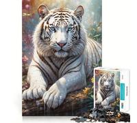 Puzzle Tigre Blanc aux Yeux Bleus pour Adultes 1000 Pièces Jeu de Mémoire Découpe Fine Finition Premium Un Passe-Temps Captivant (38x26cm)