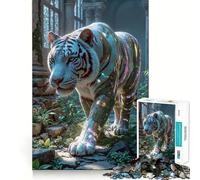 Puzzle Tigre Blanc dans des Ruines Antiques 1000 Pièces Jeu Cognitif Amusant Découpe de Haute Précision Cadeau Unique Anti-Stress (50x75cm)