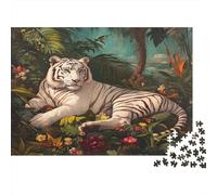 Puzzle Tigre Blanc dans Le Jungle pour Adultes,1000pcs (75x50cm),Jeu ÉduChatif,décoration De La Maison,Arrière-Plan Tropical
