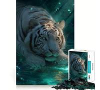 Puzzle Tigre Blanc dans l'eau 1000 Pièces Jeu de Construction Focus Assemblage Solide et Sécurisé Jouet de Loisirs d'Intérieur pour Les Fêtes (50x75cm)