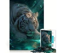 Puzzle Tigre Blanc dans l'eau Jeu de 1000 pièces Découpage de Haute précision Défi cérébral interactif pour la Maison (38x52cm)