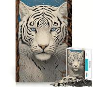 Puzzle Tigre Blanc d'hiver 1000 Pièces Stimule la Concentration Jeu de réflexion Amusant Technologie de découpe Laser avancée Idéal pour Les Voyages (50x75cm)