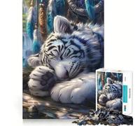 Puzzle Tigre Blanc Endormi 1000 Pièces pour Adolescents Amélioration de la Mémoire Détente et Amusant Pièce de Collection Art Découpée avec Précision 38x26cm