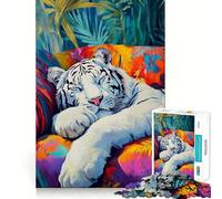 Puzzle Tigre Blanc Endormi 1000 Pièces pour Adolescents Se Remémorer, Améliorer, Détendre, Pièce d'art Fine et Claire 38x52cm