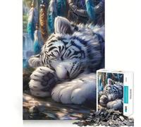 Puzzle Tigre Blanc Endormi pour Adolescents 1000 Pièces Jeu de Logique Fine Passe-Temps Calme Bordure Soignée Pièce de Collection Art 50x75cm