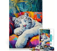Puzzle Tigre Blanc Endormi pour Adultes, 1000 Pièces, Jeu de Logique Agréable à Assembler, Découpe Précise, Cadeau Souvenir 50x75cm