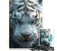 Puzzle Tigre Blanc Gros Plan 1000 pièces Jeu de mémorisation mentale Découpe de Haute précision Activité Manuelle Défi cérébral interactif pour la Maison (38x52cm)