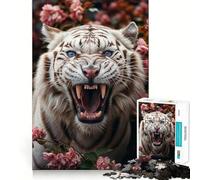 Puzzle Tigre Blanc Rugissant 1000 Pièces pour Adolescents Stimulation Mentale Ajustement Parfait Loisirs Captivants pour des Moments Confortables à la Maison (50x75cm)