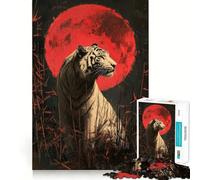 Puzzle Tigre Blanc sous la Lune de Sang 1000 Pièces Jeu Cognitif Amusant Découpe de Haute Précision Cadeau Unique Anti-Stress (38x26cm)