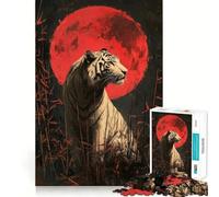 Puzzle Tigre Blanc sous la Lune de Sang 1000 Pièces pour Adolescents Jeu de Mémoire Activité de Groupe Amusante,Propre et Relaxante à Faire en Intérieur (50x75cm)