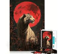 Puzzle Tigre Blanc sous la Lune de Sang pour Adolescents 1000 Pièces Stimule l'esprit Amusant Découpe Nette Pièces Robustes Activité de Réunion Touchante (38x52cm)