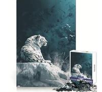 Puzzle Tigre Blanc sur Rocher pour Adolescents, 1000 Pièces, Idéal pour Développer la Concentration et la Détente, Cadeau Souvenir Inoubliable (50x75cm)