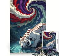 Puzzle Tigre Boire de l'eau 1000 Pièces pour Adolescents Jeu de Réflexion Design Amusant et Décontracté Cadeau Élégant 50x75cm