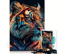 Puzzle Tigre Coloré 1000 Pièces pour Adolescents Jeu de Logique Solide Activité à la Maison Bords Transparents Cadeau Précieux 50x75cm