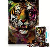 Puzzle Tigre Coloré 1000 Pièces pour Adolescents Jeu de Logique Solide Activité à la Maison Bords Transparents Cadeau Précieux 50x75cm