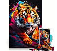 Puzzle Tigre Coloré 1000 Pièces pour Adolescents Jeu de Logique Solide Activité à la Maison Bords Transparents Cadeau Précieux 38x26cm