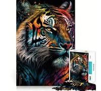 Puzzle Tigre Coloré 1000 Pièces pour Adolescents Jeu de Logique Stimulant Détente et Création de Bords Clairs Cadeau Surprise Anniversaire 38x52cm