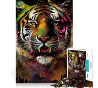 Puzzle Tigre Coloré 1000 Pièces pour Adolescents Jeu de Réflexion et de Lien Découpe de Précision Pièce de Collection Artistique 38x52cm