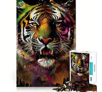 Puzzle Tigre Coloré 1000 Pièces pour Adolescents Jeu de Réflexion Simple et Amusant Découpe Serrée Père Noël Vœux 38x26cm