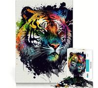 Puzzle Tigre Coloré 1000 Pièces pour Adultes Puzzle Mémoire Soulever Lentement Appréciation Assemblage Image Cadeau Créatif 38x52cm