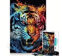 Puzzle Tigre Coloré pour Adolescents 1000 Pièces Jeu de Logique Passe-Temps à la Maison Découpe Précise Cadeau de Fête 38x26cm