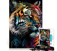 Puzzle Tigre Coloré pour Adolescents 1000 Pièces Jeu de Réflexion Simple et Amusant Cadeau Précieux 38x52cm
