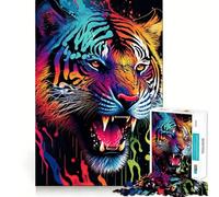 Puzzle Tigre Coloré pour Adolescents 1000 Pièces Jeu Intelligent et Apaisant Découpe Facile 38x26cm