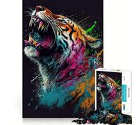 Puzzle Tigre Coloré pour Adultes 1000 Pièces Jeu de Défi Cérébral Esprit Calme Collection d'art aux Découpes Claires 38x52cm