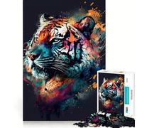 Puzzle Tigre Coloré pour Adultes 1000 Pièces Jeu de Réflexion Jeu Amusant et Silencieux Découpe Précise Décoration Murale 38x52cm