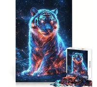 Puzzle Tigre Cyberpunk Néon pour Adultes 1000 Pièces Jeu de Logique Solide et Apaisant Bords Transparents Cadeau Artistique (50x75cm)
