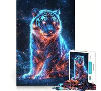 Puzzle Tigre Cyberpunk Néon pour Adultes 1000 Pièces Jeu de Logique Solide et Apaisant Bords Transparents Cadeau Artistique (50x75cm)