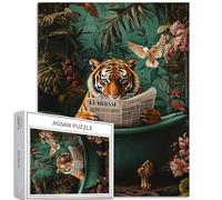 Puzzle tigre dans la baignoire de 1 000 pièces pour adultes - Puzzle artistique de tigre pour lecture de journaux, jeux d'activités familiales stimulants - Puzzle coloré pour décoration d'intérieur -