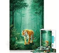Puzzle Tigre dans la Forêt d'Émeraude pour Adolescents 1000 Pièces Renforce la Mémoire Anti-Stress Bords Lisse Cadeau de Noël 50x75cm